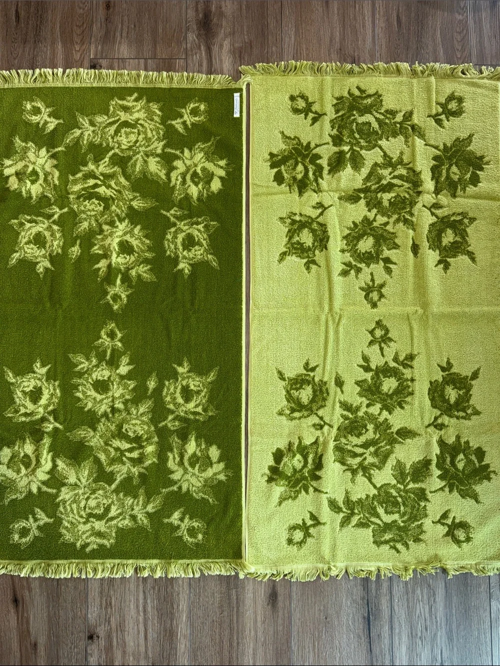 Vintage Fieldcrest Avocado/Olive Green Floral Bath Towel Set - 2 sets. NWOT